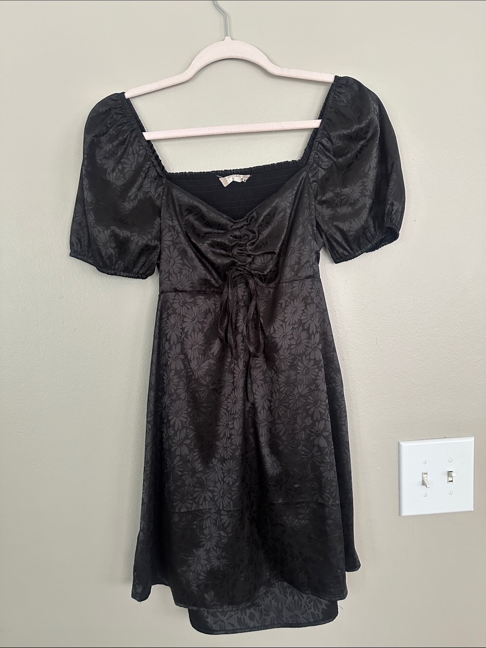 Altar'd State Black Floral Mini Dress with Front Tie